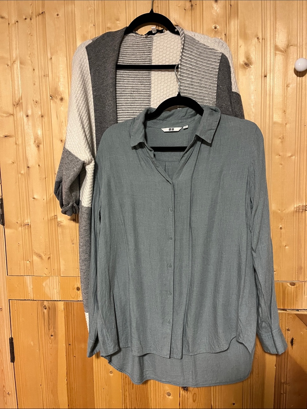 Uniqlo Sage Green Button-Down Women's Shirt and Marie Claire cardigan bundle